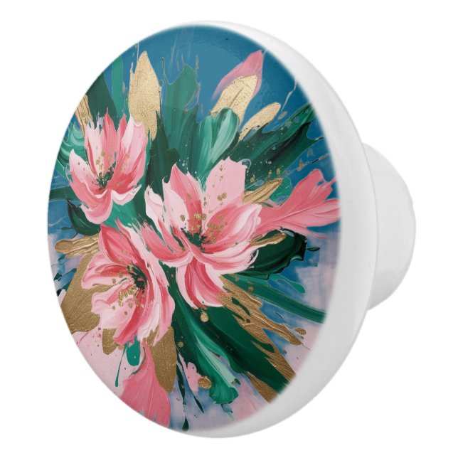Pink Peony-Inspired Florals with Metallic Gold Tou Ceramic Knob (Right)