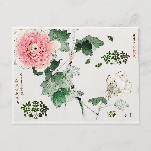 PINK PEONY JAPANESE WOOD BLOCK ART POSTCARD