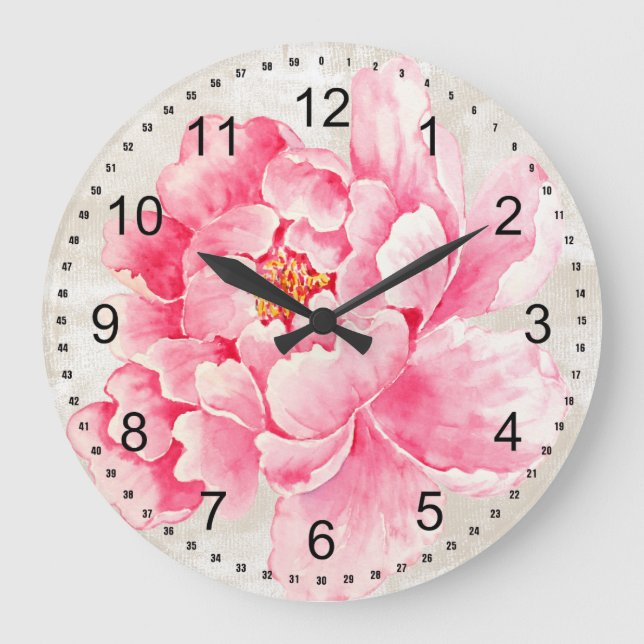 Pink Peony Large Clock (Front)