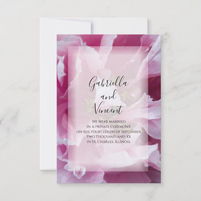 Pink Peony Marriage / Elopement Announcement (Front)