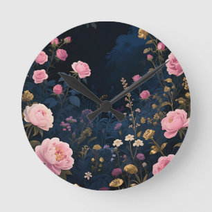 Pink Peony Midnight Garden Bloom Round Clock