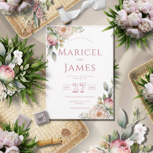 Pink Peony Modern Wedding Invitation
