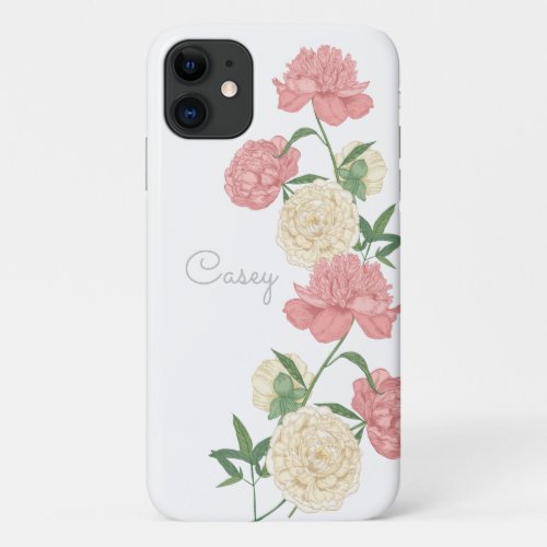 Pink Peony Moderne  Personalized iPhone Case