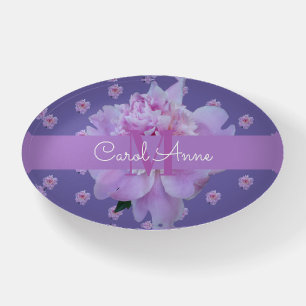 Pink Peony Monogram Floral Purple Paperweight