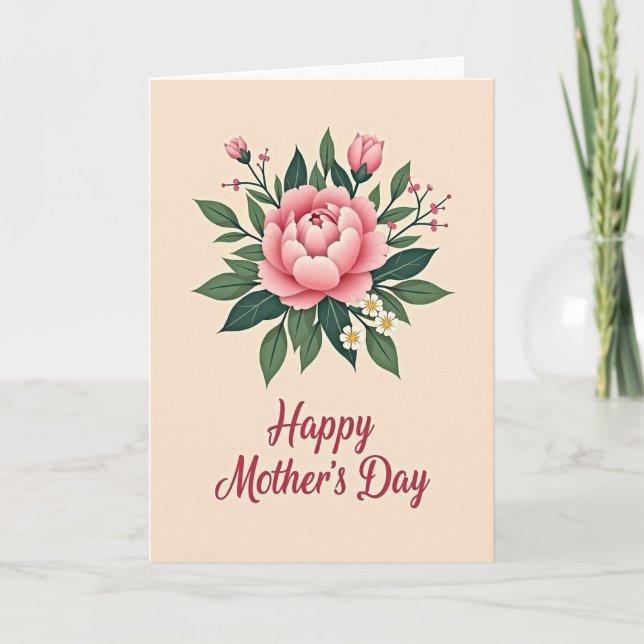 Pink Peony Mothers Day Bouquet Card (Front)