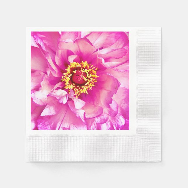 Pink Peony Napkins, Coined Cocktail Napkins (Front)