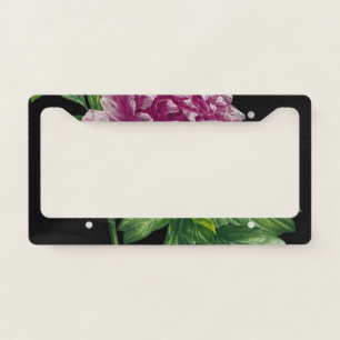 Pink Peony On Black Chic License Plate Frame