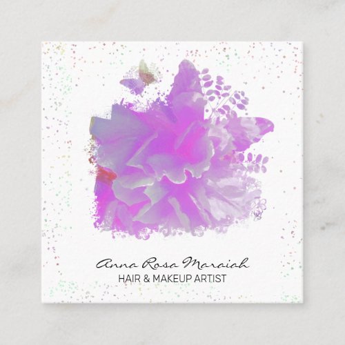  Pink Peony Painting Art Butterfly AR3 Square Business Card