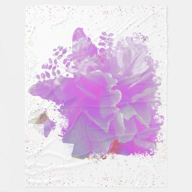*~* Pink Peony Painting Art Happy Butterfly AR3 Fleece Blanket (Front)