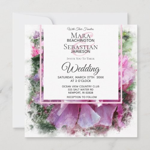 *~* Pink Peony Painting Floral AR1 Wedding Invitation