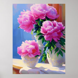 Pink Peony Painting, Peonies Flower Wall Art