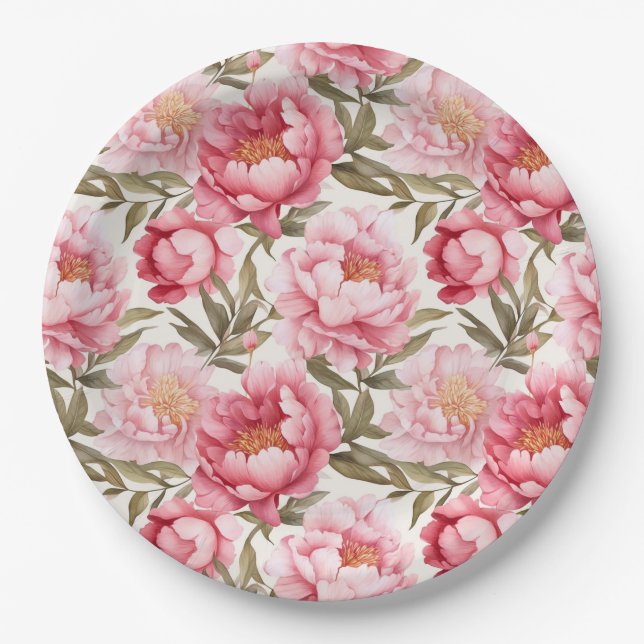 Pink Peony Paper Plates (Front)