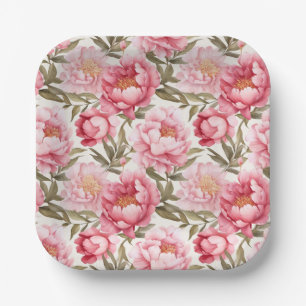 Pink Peony Paper Plates