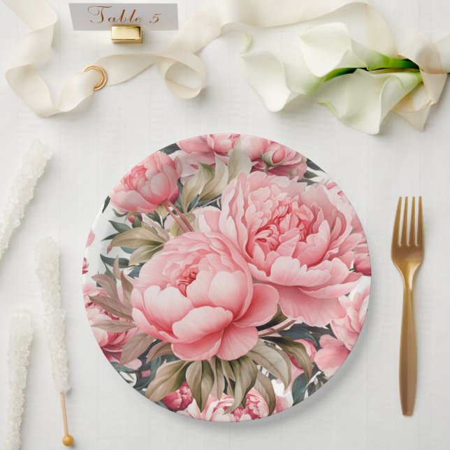 Pink Peony  Paper Plates (Wedding)