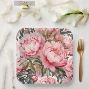 Pink Peony Paper Plates