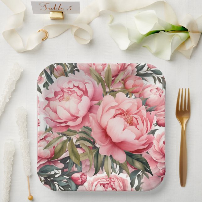 Pink Peony  Paper Plates (Wedding)