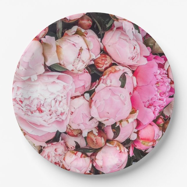Pink Peony Party Design Paper Plates (Front)