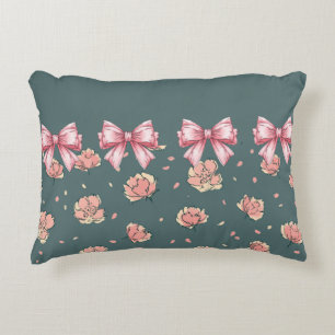 Pink Peony Pattern and Bow Accent Pillow