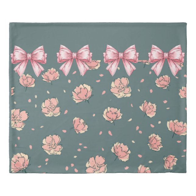 Pink Peony Pattern and bow Duvet Cover (Front)