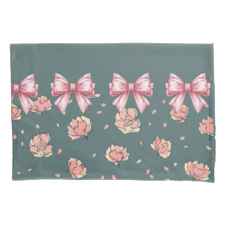 Pink Peony Pattern and bow Pillow Case