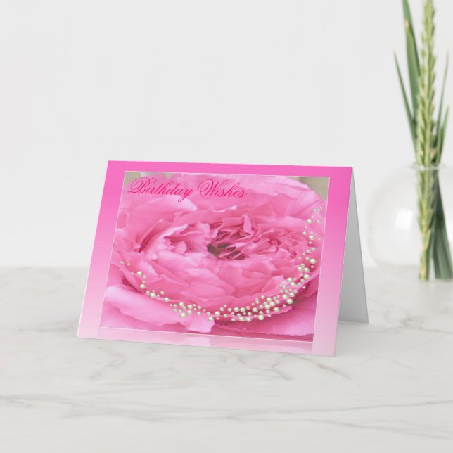 Pink Peony & Pearls Birthday Card (Front)