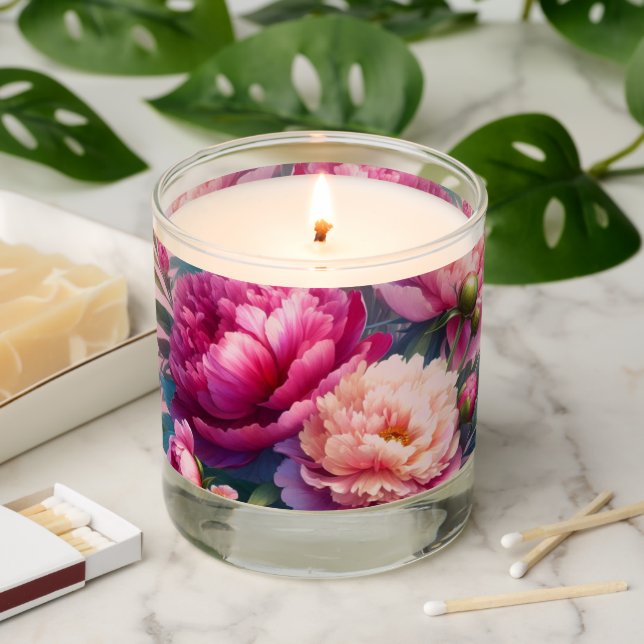 Pink Peony  Peonies Floral Scented Jar Candle (Lit)