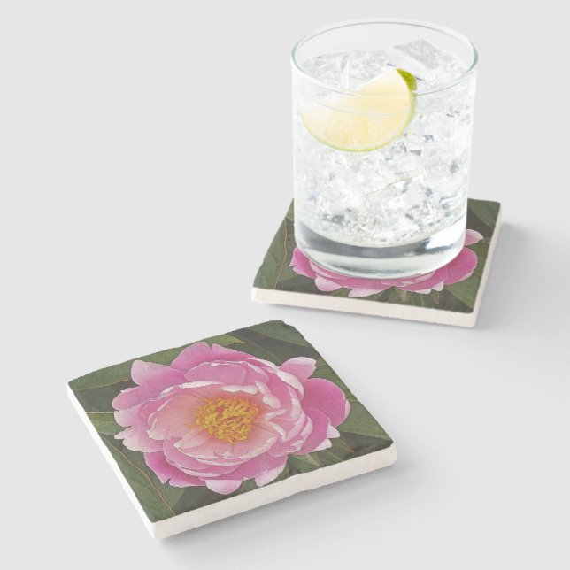 PINK PEONY (PEONY LIEBCHEN) STONE COASTER (Side)