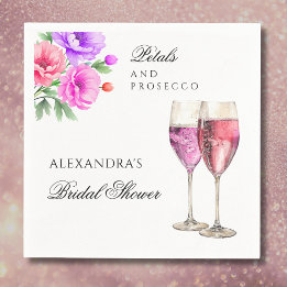 Pink Peony Petals and Prosecco Bridal Shower Napkins