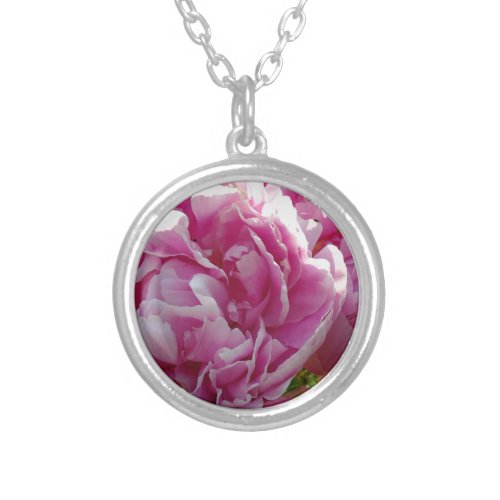 Pink Peony photo cottage farmhouse floral garden Silver Plated Necklace