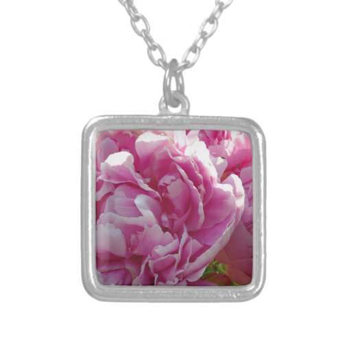 Pink Peony photo cottage farmhouse floral garden Silver Plated Necklace