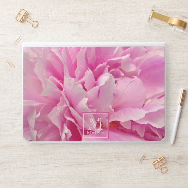 Pink Peony Photo - Monogrammed HP Laptop Skin (Desk)