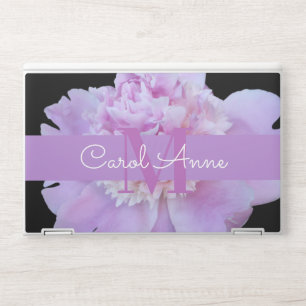 Pink Peony Purple Monogram Floral Black HP Laptop Skin