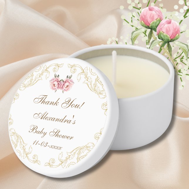 Pink Peony Rococo Floral Baby Shower Thank You Mini Candle Favors (Creator Uploaded)