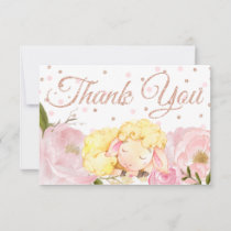 Pink Peony Rose Gold Sheep Baby Shower Thank You