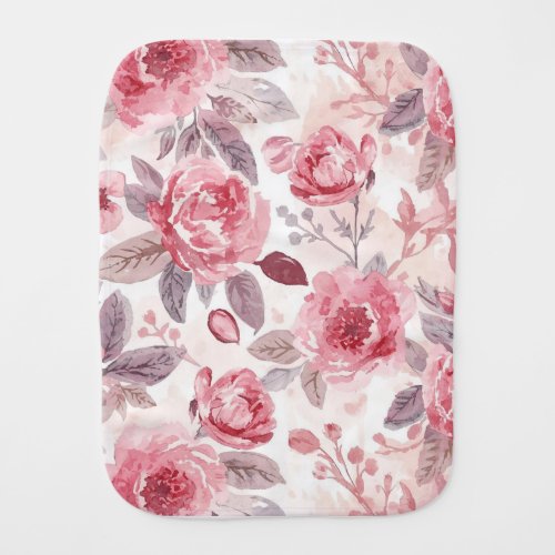 Pink Peony Rose Watercolor Floral Garden Baby Burp Cloth