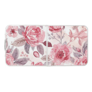 Pink Peony Rose Watercolor Floral Garden Beer Pong Table
