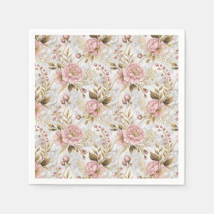 Pink Peony & Sage Botanical Floral Pattern Artwork Napkins