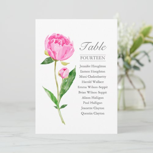 Pink Peony Single Wedding Table Seating Chart   Invitation
