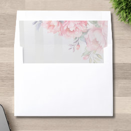 Pink Peony & Soft Grey Striped Floral Wedding Envelope Liner