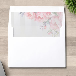 Pink Peony & Soft Grey Striped Floral Wedding Envelope Liner