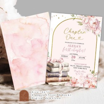 Pink Peony Storybook Chapter One 1st Birthday Invitation | Zazzle