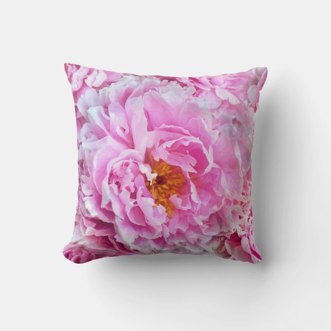 Pink Peony Summer Floral Bouquet Throw Pillow (Front)