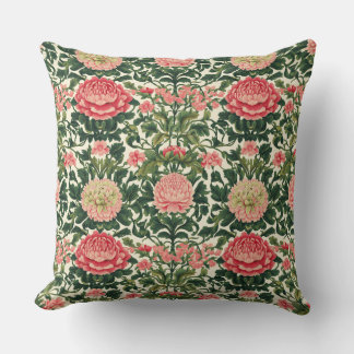 Pink Peony Symmetrical Floral Pattern Throw Pillow
