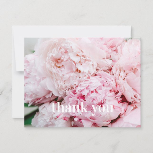 Pink Peony Thank You Flat Card (Front)