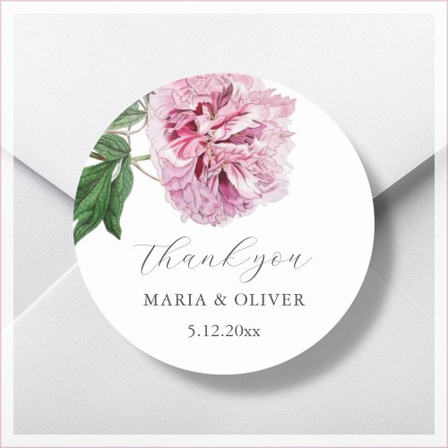 Pink Peony Thank You Wedding Stickers