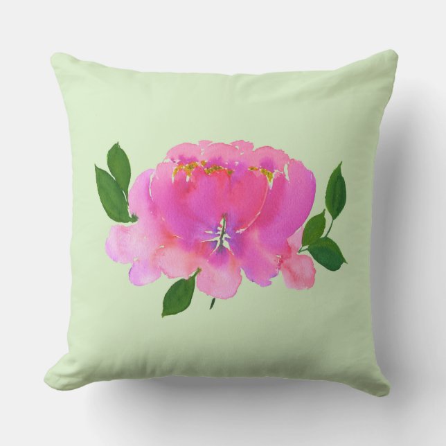 Pink Peony Throw Pillow (Front)