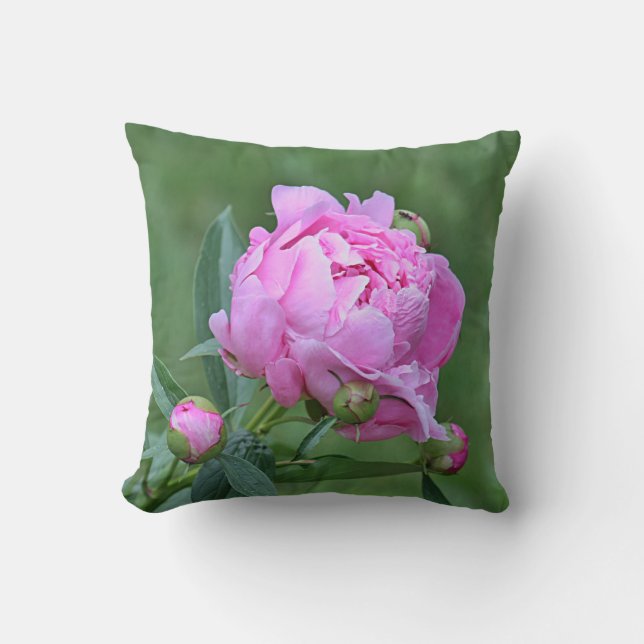 Pink peony throw pillow (Front)