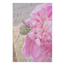 Pink Peony Vintage Floral French Script Fine Art