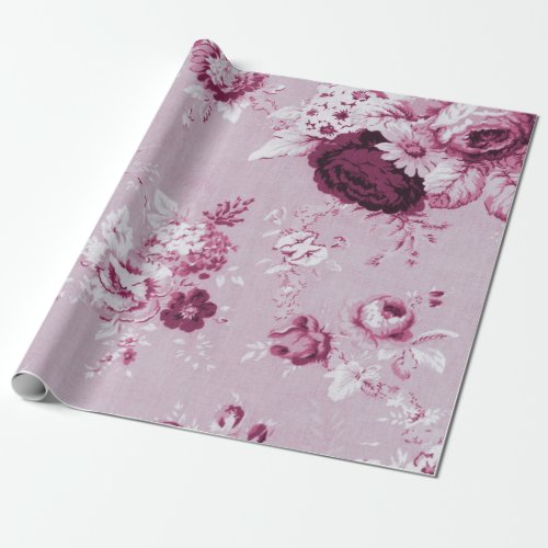 Pink Peony Vintage Floral Toile Fabric No5 Wrapping Paper