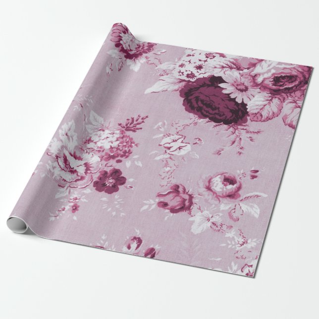 Pink Peony Vintage Floral Toile Fabric No.5 Wrapping Paper (Unrolled)